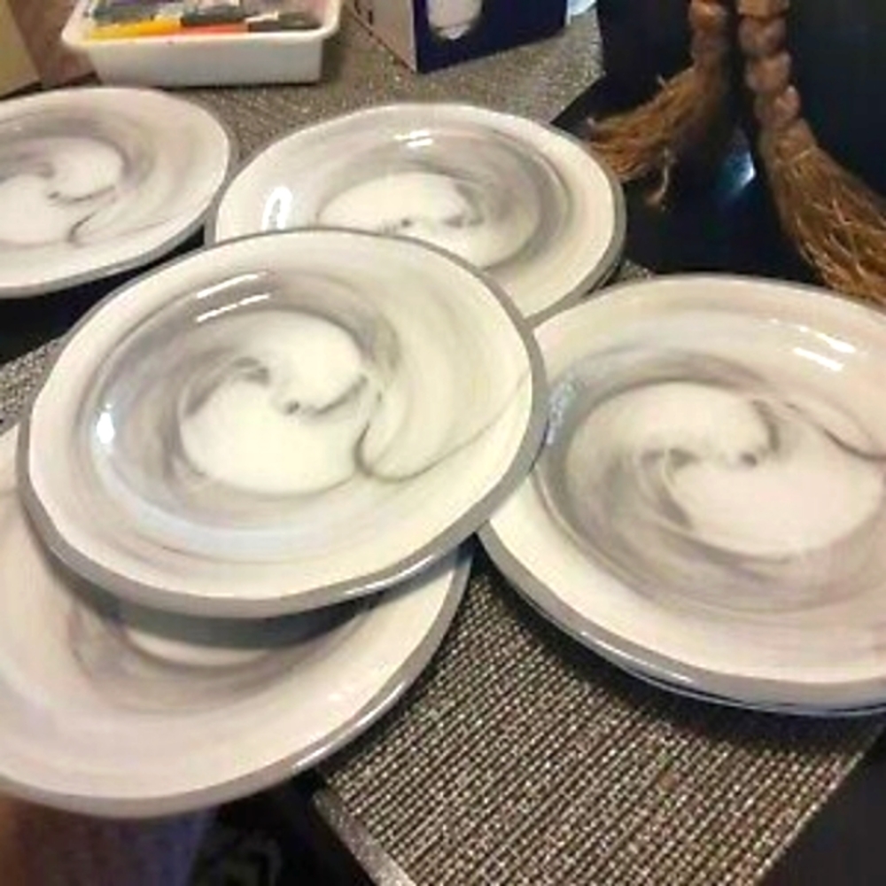BeBe plates set of 10 shiney gray smoke look dishwasher safe never used